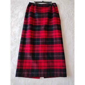 Vintage Talbots Tartan Wool Maxi Skirt Plaid  Warm Outdoor Size 10 Black Red